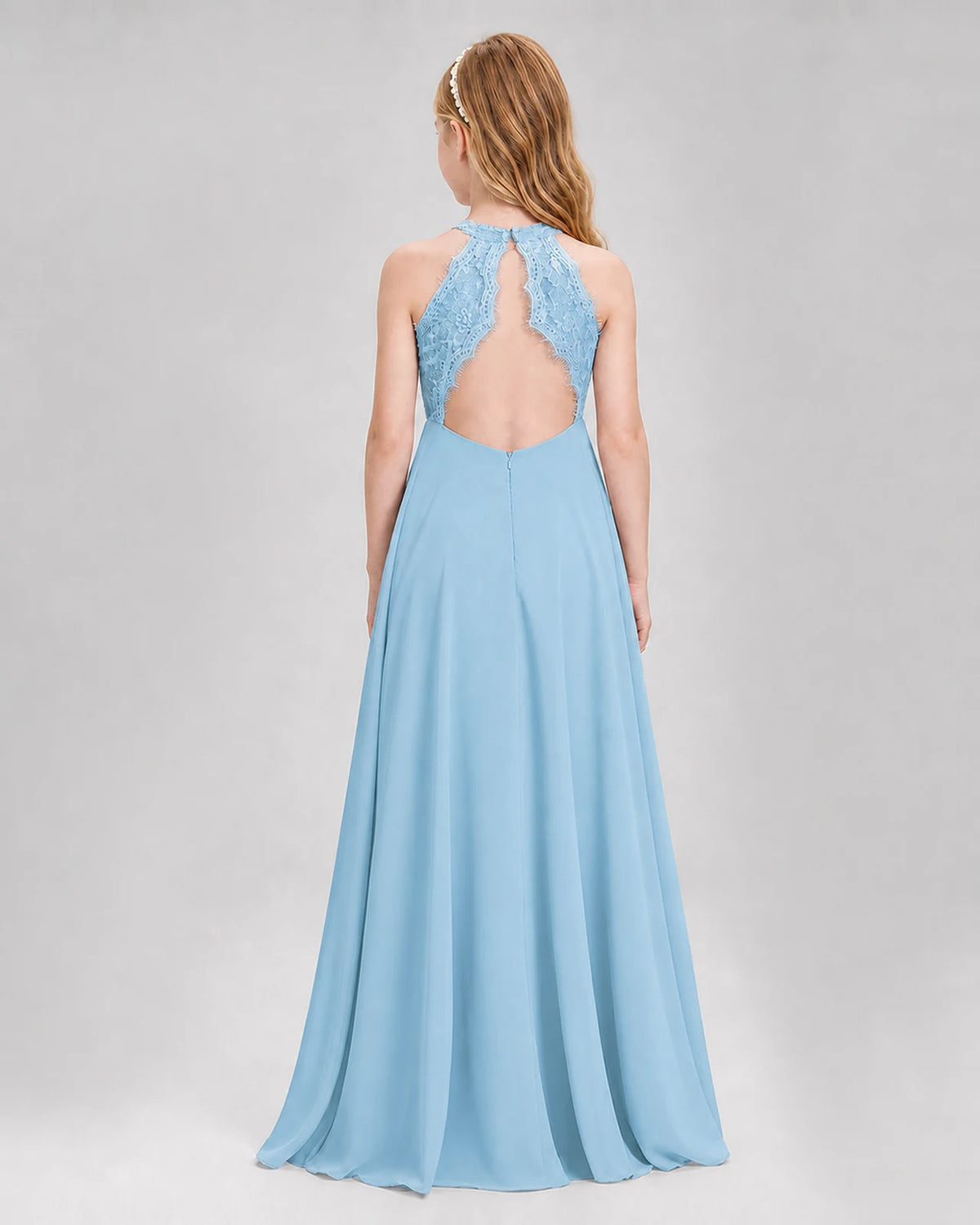 Sky Blue A-line Junior Bridesmaid Dresses Back
