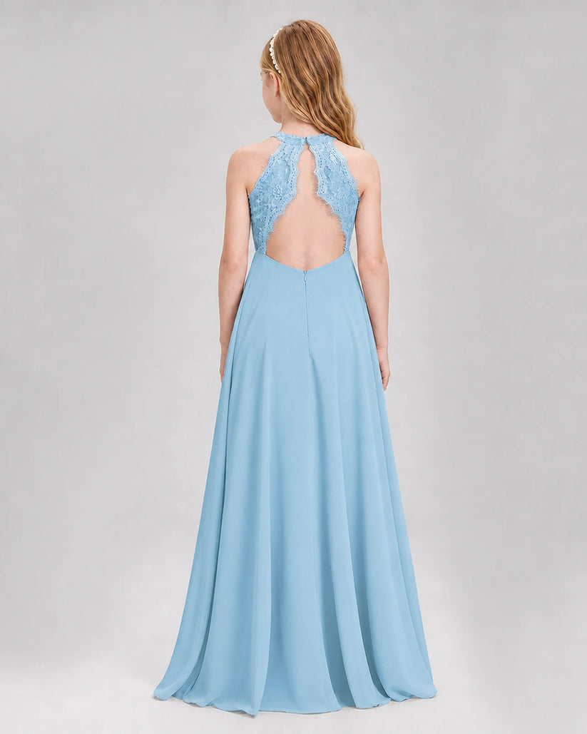 Sky Blue A-line Junior Bridesmaid Dresses Back