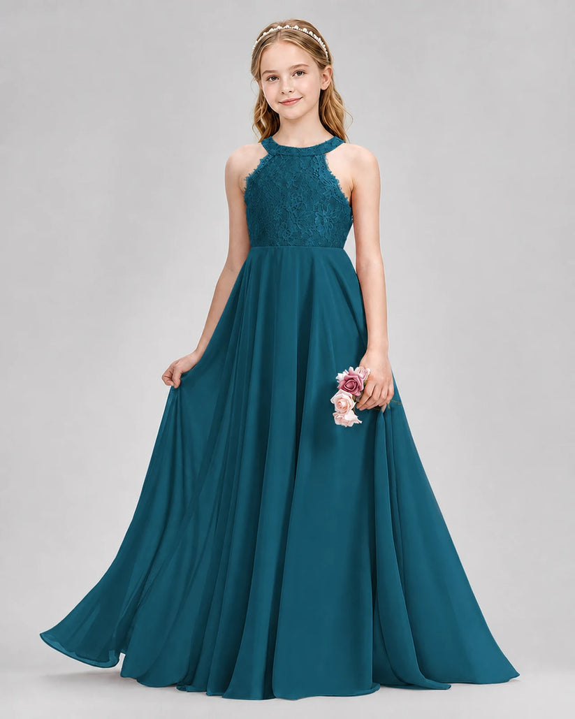 Teal A-line Junior Bridesmaid Dresses Front