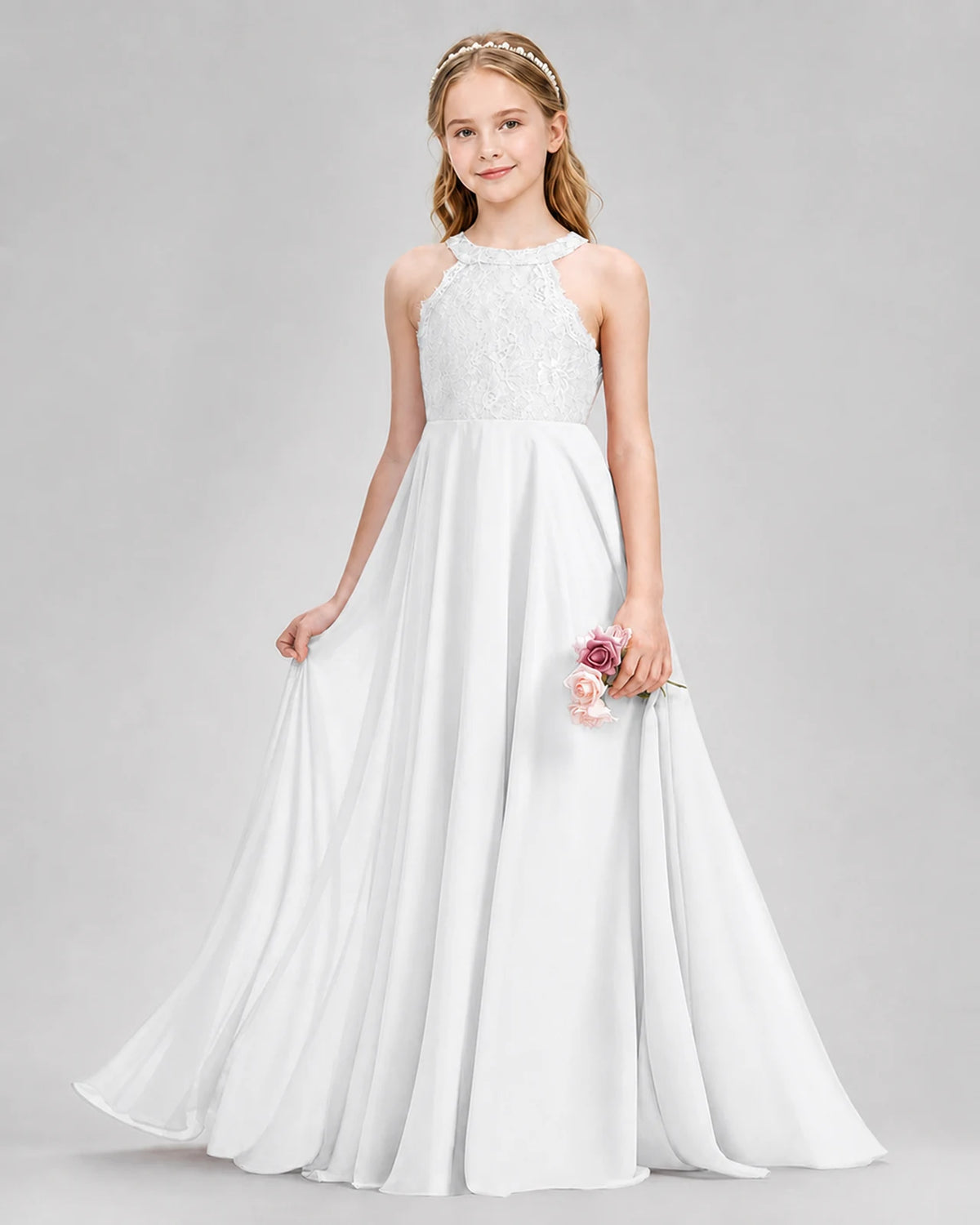 White A-line Junior Bridesmaid Dresses Front