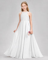White A-line Junior Bridesmaid Dresses Front