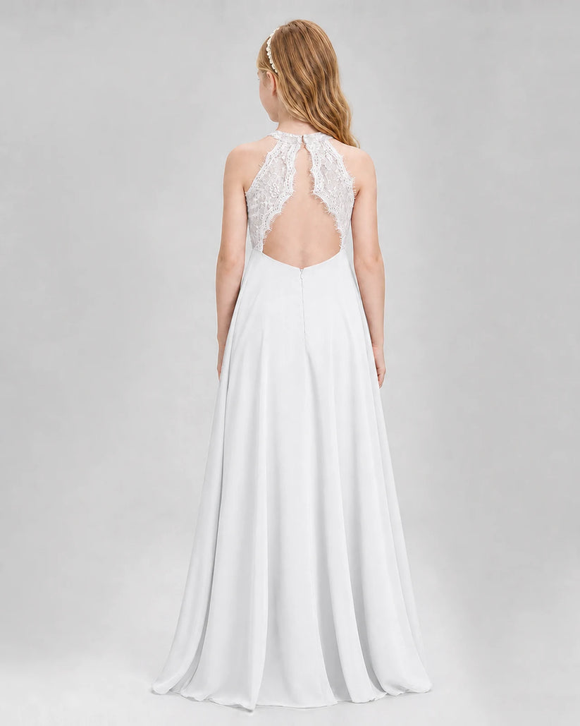 White A-line Junior Bridesmaid Dresses Back