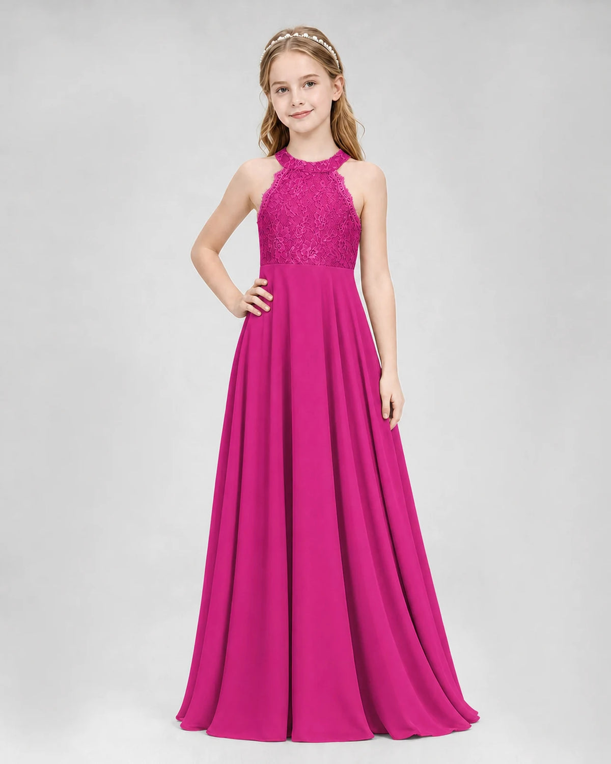 Hot Pink A-line Junior Bridesmaid Dresses Side