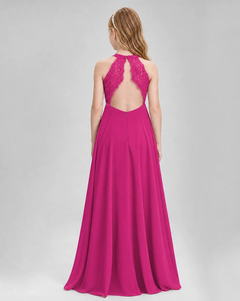 Hot Pink A-line Junior Bridesmaid Dresses Back