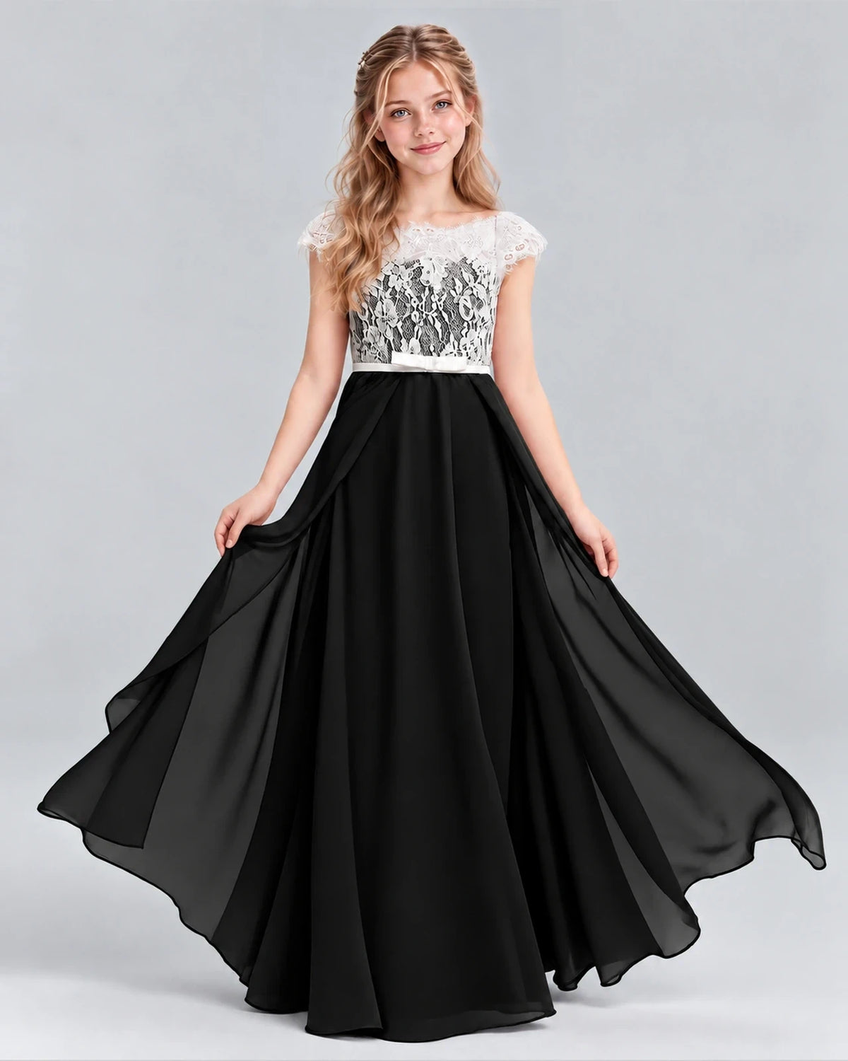 Black A-line Junior Bridesmaid Dress Front