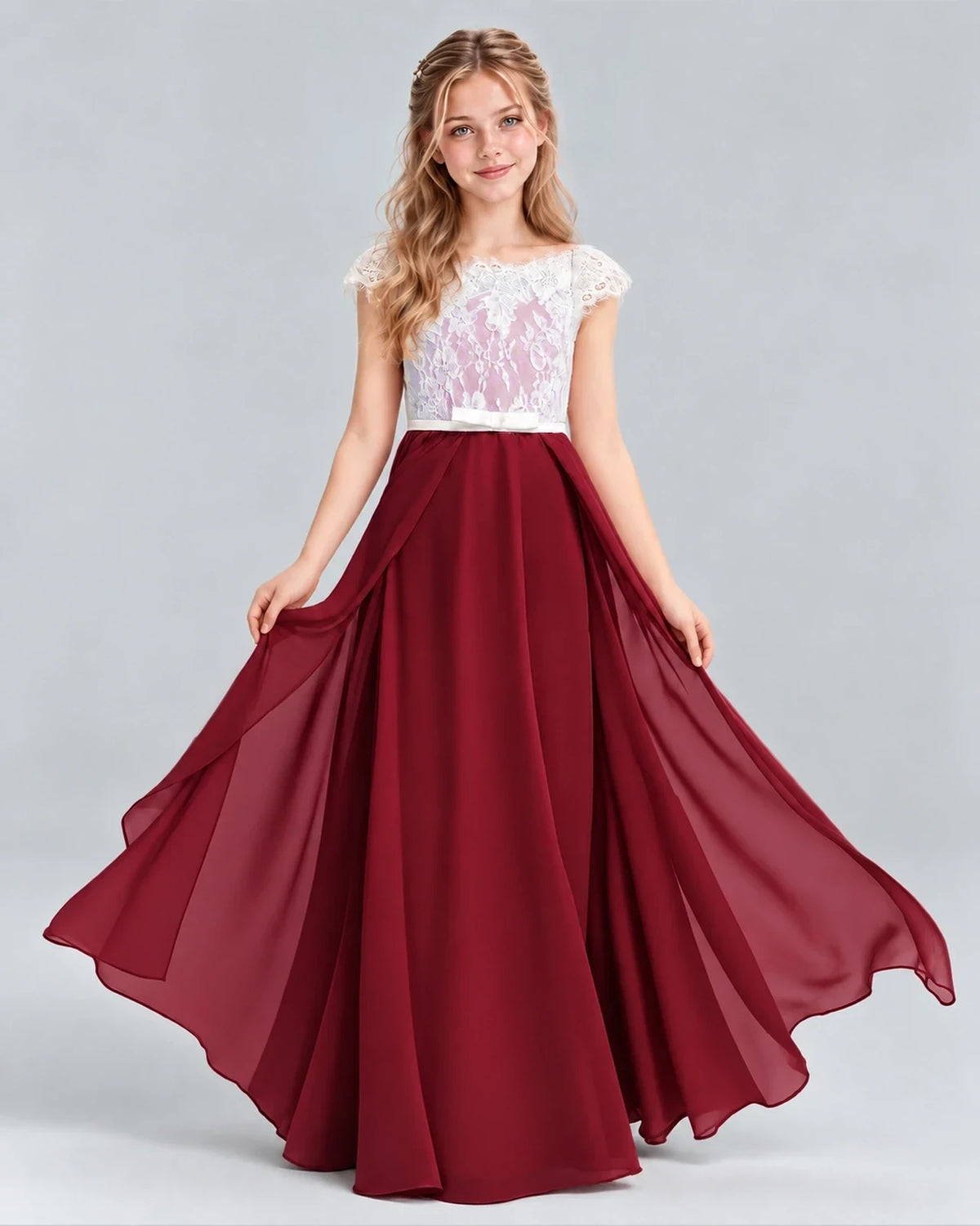 Burgundy A-line Junior Bridesmaid Dress Front