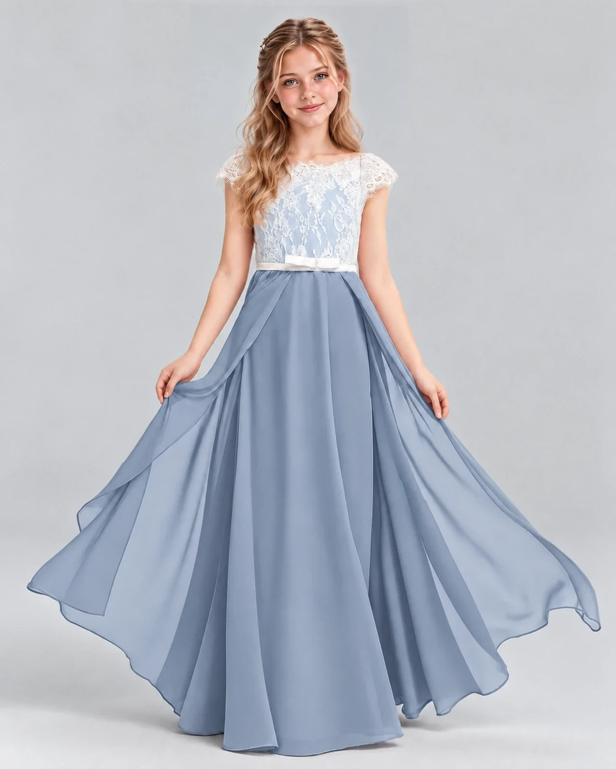 Dusty Blue A-line Junior Bridesmaid Dress Front