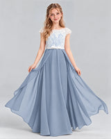 Dusty Blue A-line Junior Bridesmaid Dress Front
