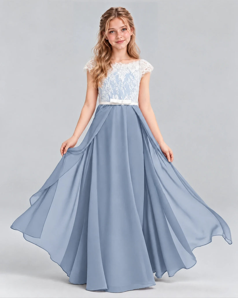 Dusty Blue A-line Junior Bridesmaid Dress Front