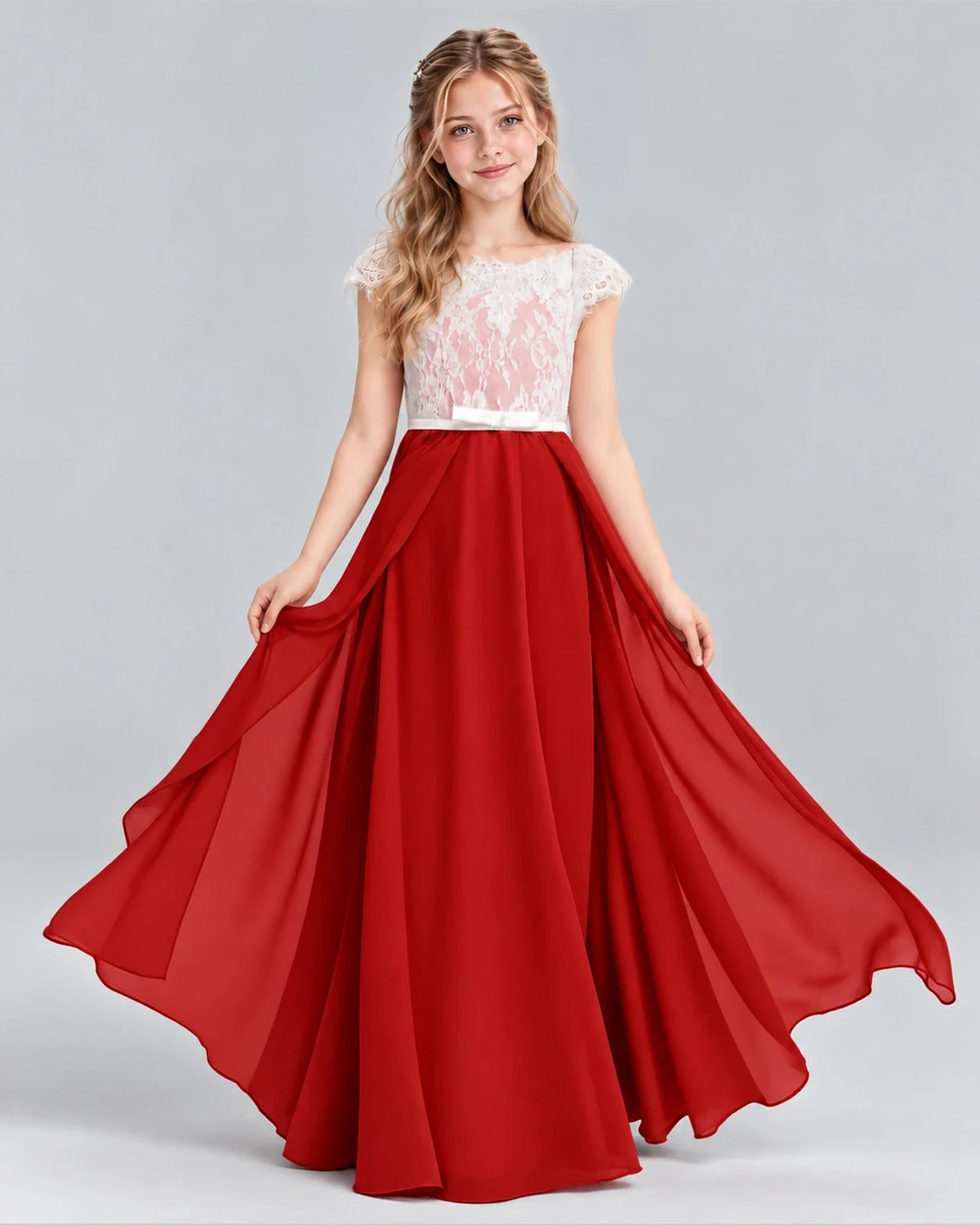 Red A-line Junior Bridesmaid Dress Front