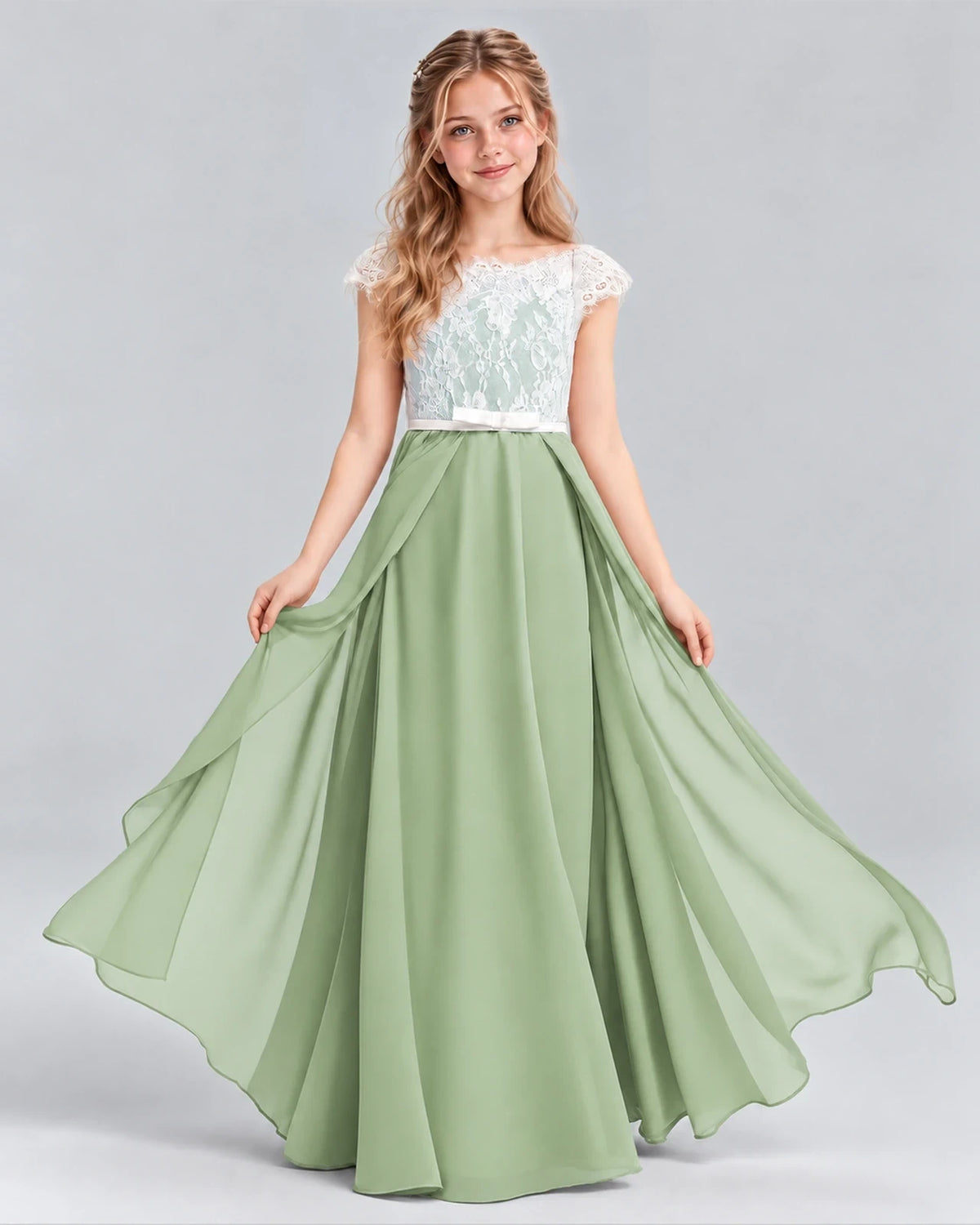 Sage Green A-line Junior Bridesmaid Dress Front