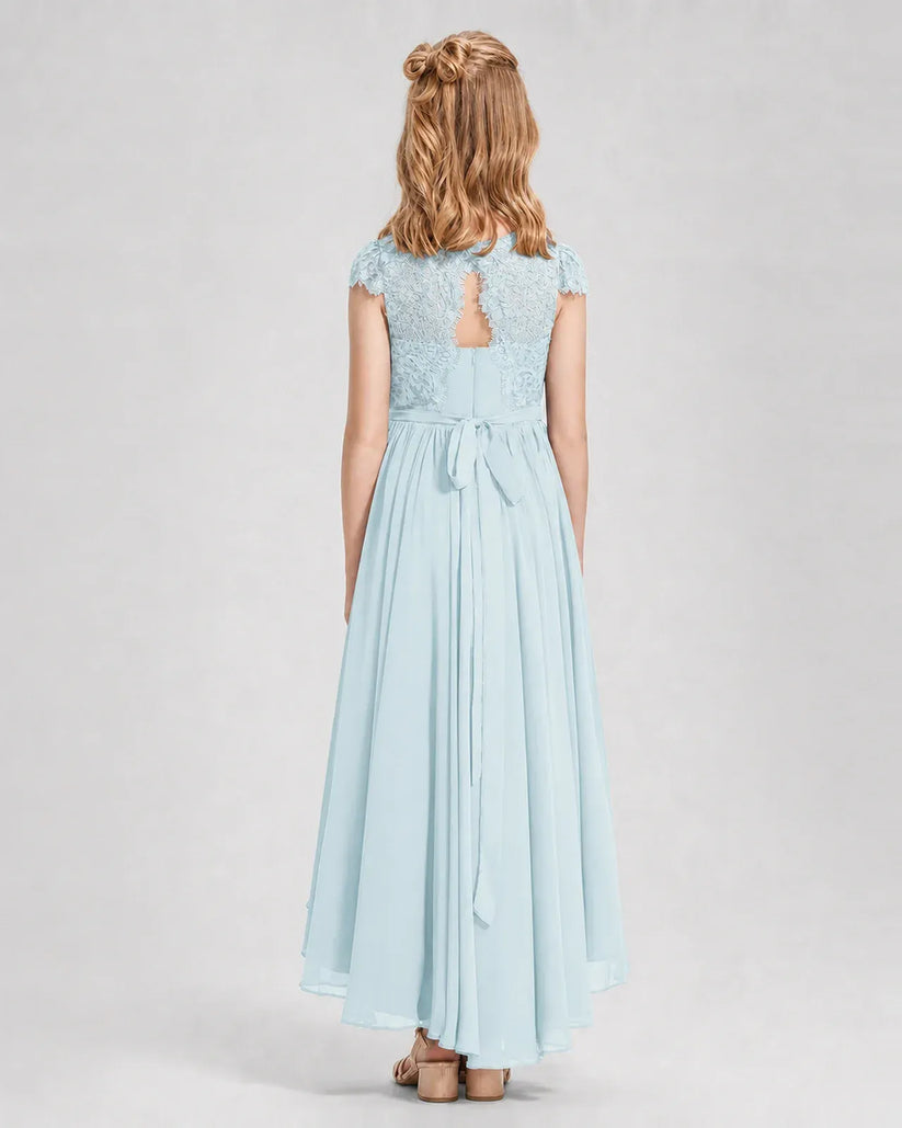 Baby Blue Chiffon A-line Junior Bridesmaid Dress Back View