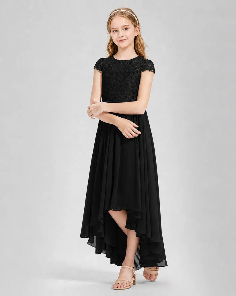 Black Chiffon A-line Junior Bridesmaid Dress Front View