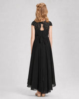 Black Chiffon A-line Junior Bridesmaid Dress Back View