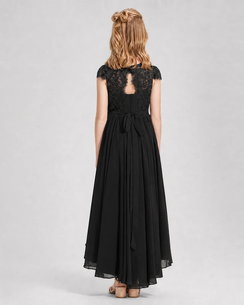 Black Chiffon A-line Junior Bridesmaid Dress Back View