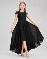Black Chiffon A-line Junior Bridesmaid Dress Front View