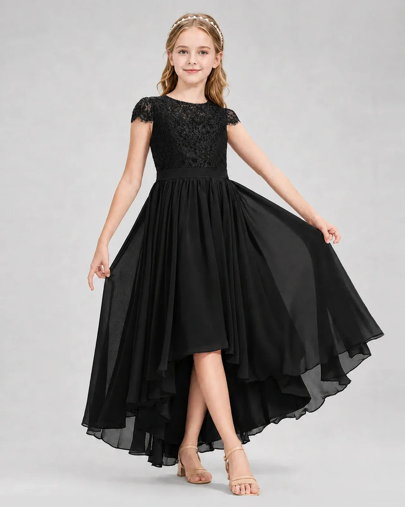 Black Chiffon A-line Junior Bridesmaid Dress Front View