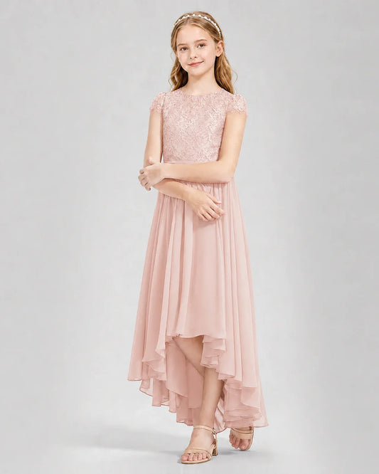 Blush Pink Chiffon A-line Junior Bridesmaid Dress Front View