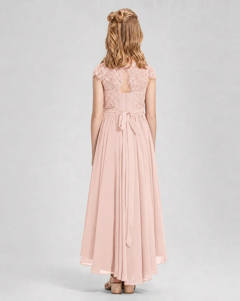 Blush Pink Chiffon A-line Junior Bridesmaid Dress Back View