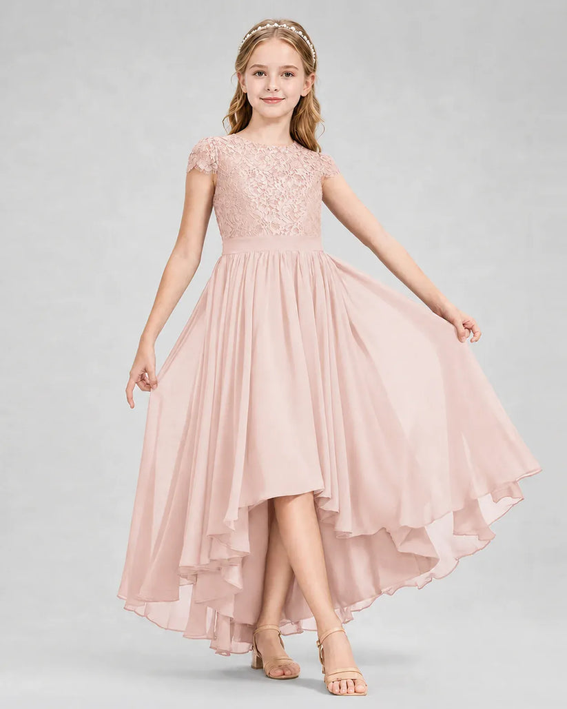 Blush Pink Chiffon A-line Junior Bridesmaid Dress Front View