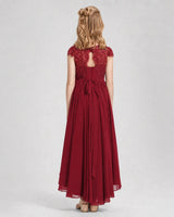 Burgundy Lace A-line Junior Bridesmaid Dress Back View
