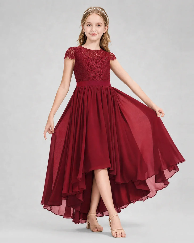 Burgundy Chiffon A-line Junior Bridesmaid Dress Front View