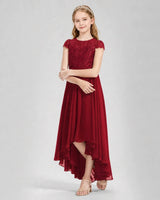 Burgundy Chiffon A-line Junior Bridesmaid Dress Front View