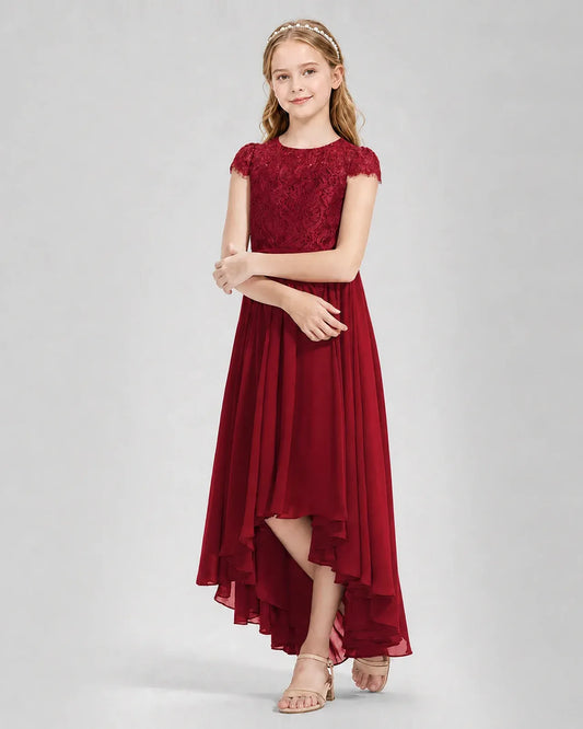 Burgundy Chiffon A-line Junior Bridesmaid Dress Front View