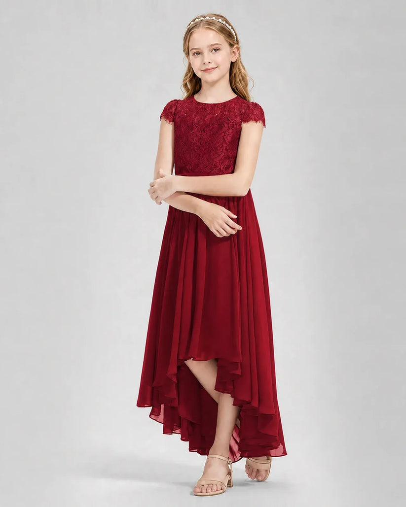 Burgundy Chiffon A-line Junior Bridesmaid Dress Front View