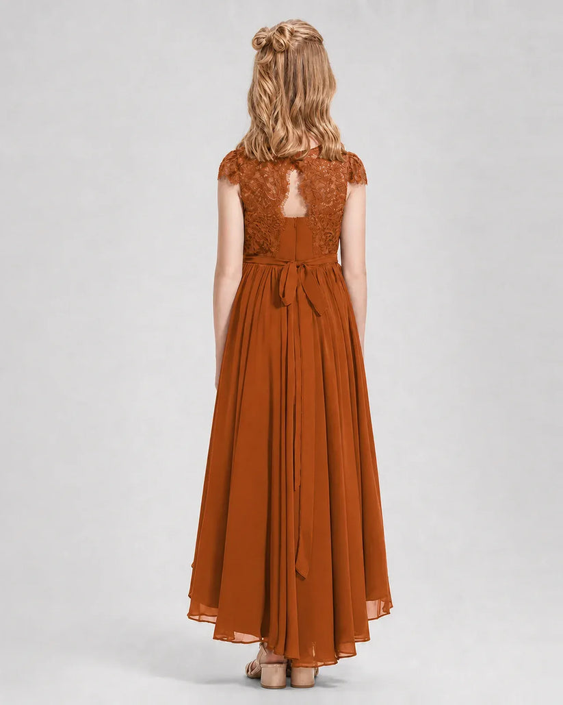 Burnt Orange Chiffon A-line Junior Bridesmaid Dress Back View