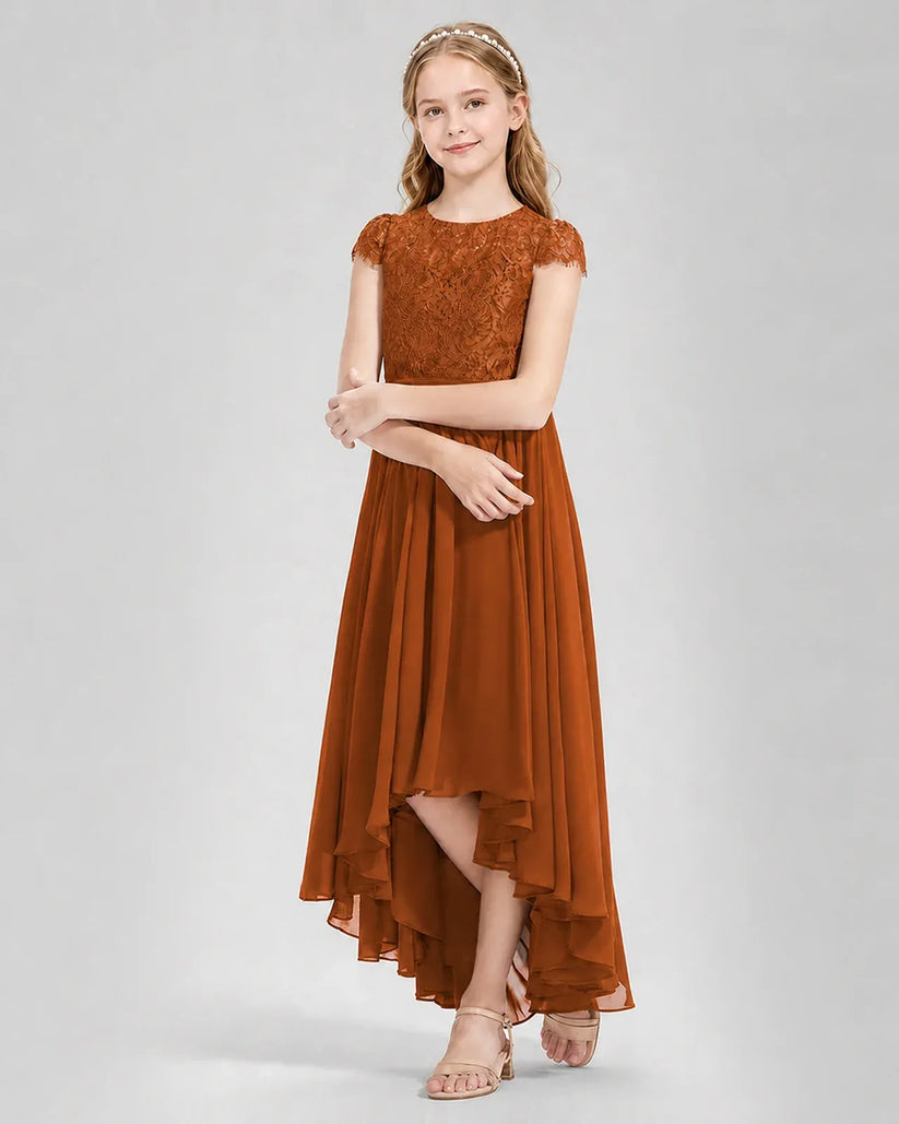 Burnt Orange Chiffon A-line Junior Bridesmaid Dress Front View