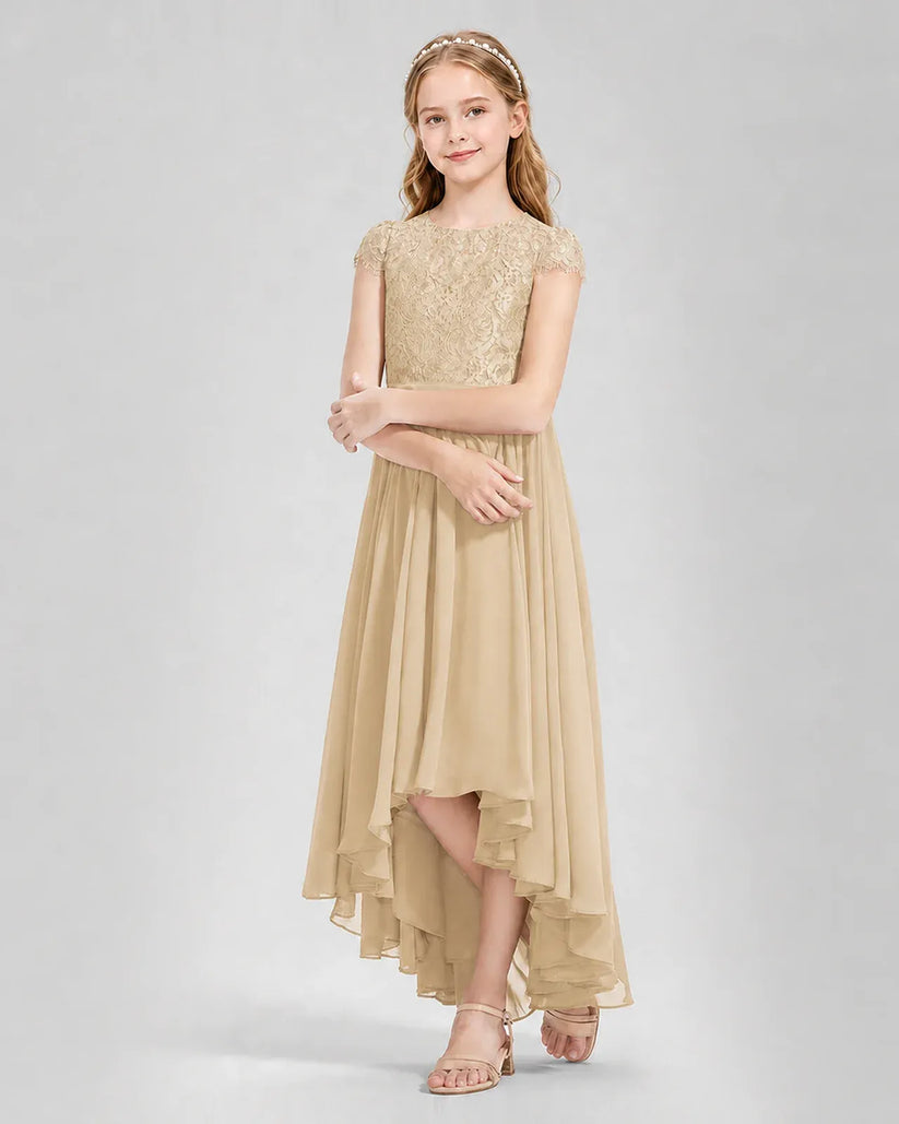 Champagne Chiffon A-line Junior Bridesmaid Dress Front View