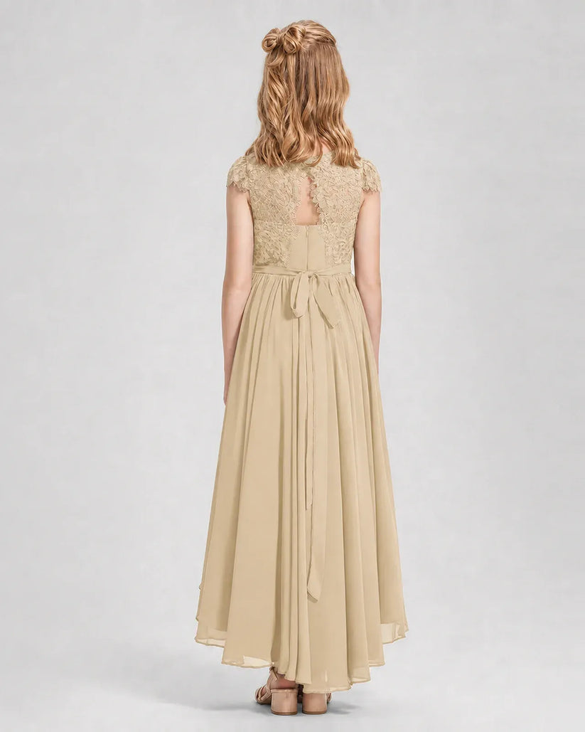 Champagne Chiffon A-line Junior Bridesmaid Dress Back View