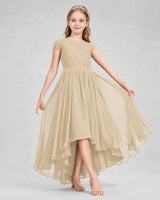 Champagne Lace A-line Junior Bridesmaid Dress Front View