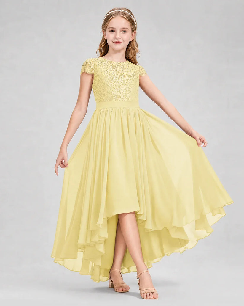 Daffodil Chiffon A-line Junior Bridesmaid Dress Front View
