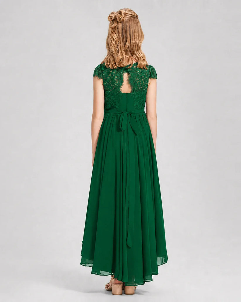Dark Green Chiffon A-line Junior Bridesmaid Dress Back View