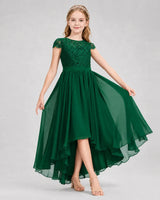 Dark Green Lace A-line Junior Bridesmaid Dress Front View