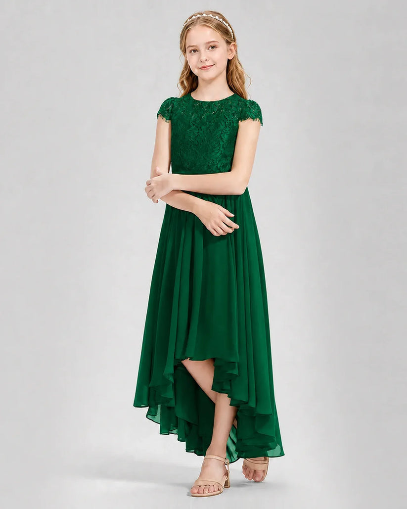 Dark Green Chiffon A-line Junior Bridesmaid Dress Front View