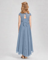 Dusty Blue Chiffon A-line Junior Bridesmaid Dress Back View