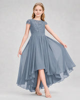 Dusty Blue Chiffon A-line Junior Bridesmaid Dress Front View