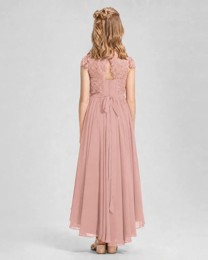 Dusty Rose Chiffon A-line Junior Bridesmaid Dress Back View