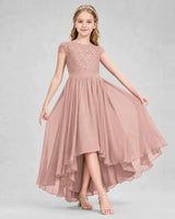 Dusty Rose Lace A-line Junior Bridesmaid Dress Front View