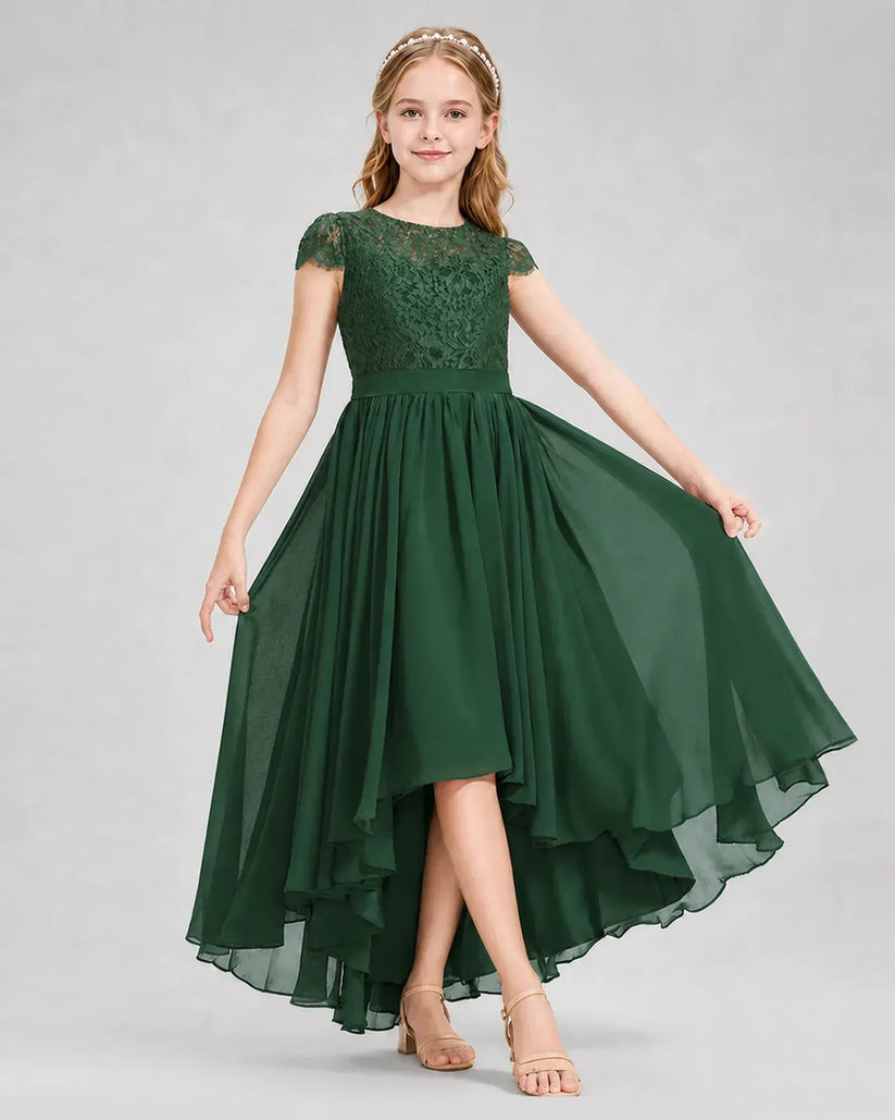 Emerald Green Chiffon A-line Junior Bridesmaid Dress Front View