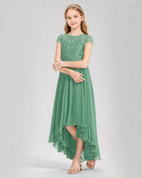 Eucalyptus Lace A-line Junior Bridesmaid Dress Front View