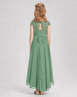 Eucalyptus Chiffon A-line Junior Bridesmaid Dress Back View