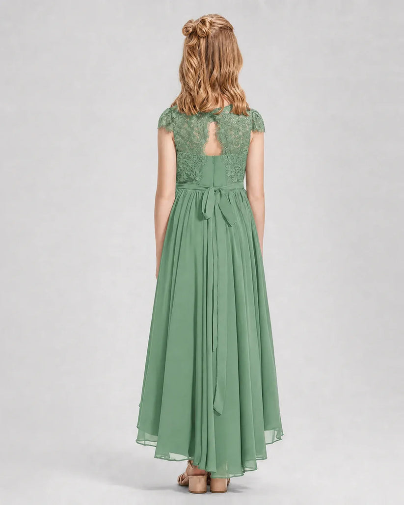 Eucalyptus Chiffon A-line Junior Bridesmaid Dress Back View