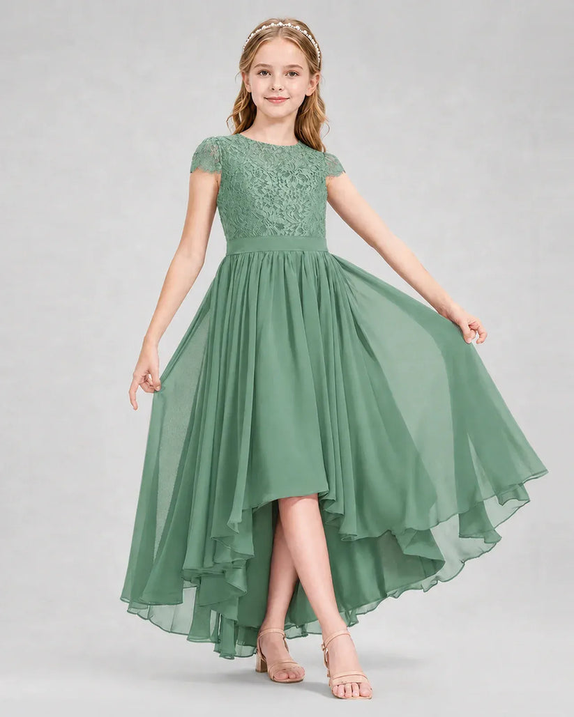 Eucalyptus Chiffon A-line Junior Bridesmaid Dress Front View