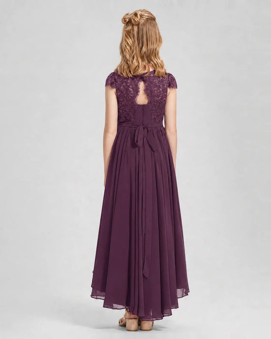 Grape Chiffon A-line Junior Bridesmaid Dress Back View