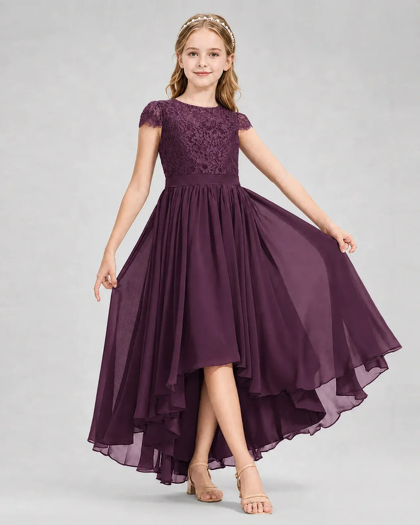 Grape Chiffon A-line Junior Bridesmaid Dress Front View