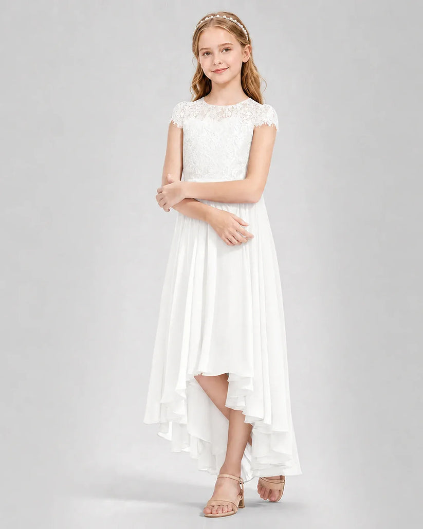 Ivory Chiffon A-line Junior Bridesmaid Dress Front View